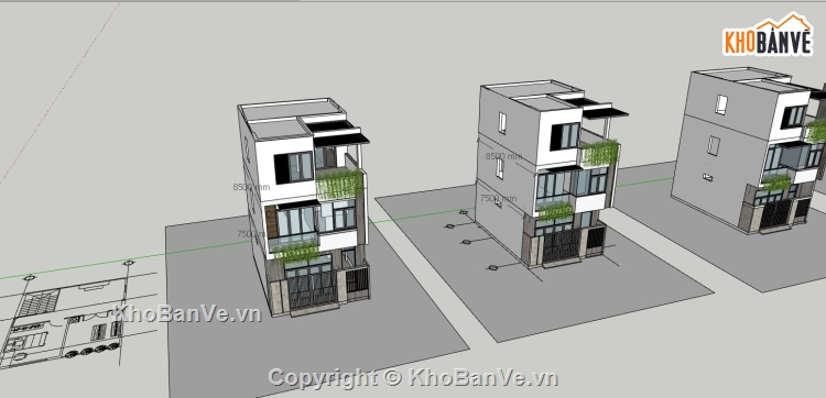 CAD Nhà phố 3 tầng,Su nhà phố 3 tầng,Nhà phố 3 tầng 6.2x8.5m